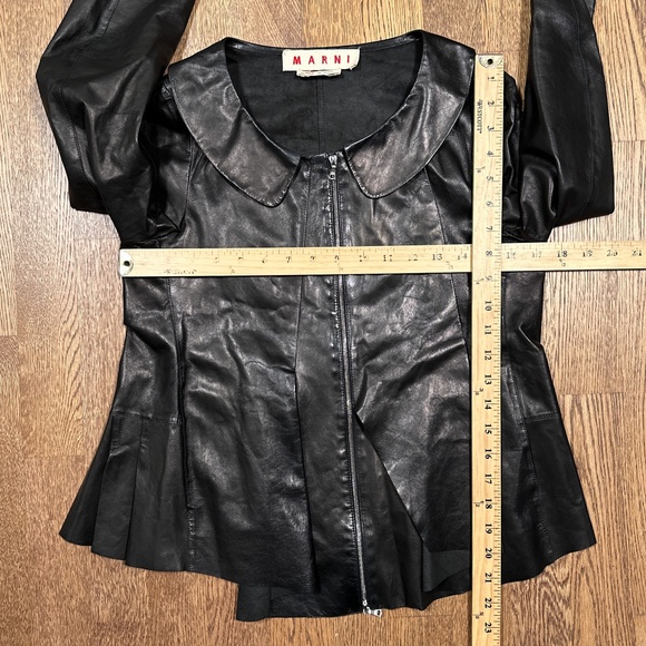 Marni Lambskin Lamb Leather Peplum Assymetrical Black Jacket Womens 40 - Picture 16 of 16